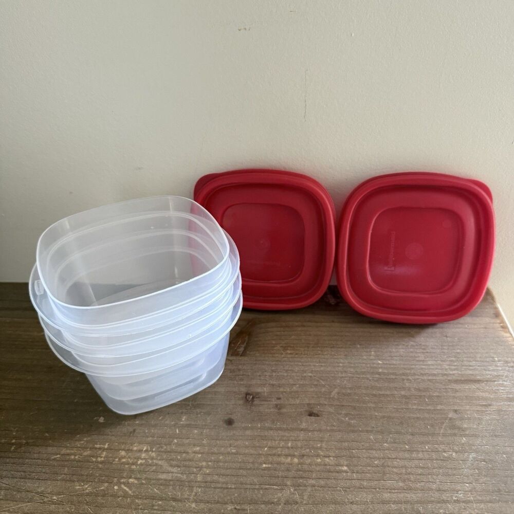 Lot of 3 Rubbermaid Food Storage 2 Cup 2 Red Lids